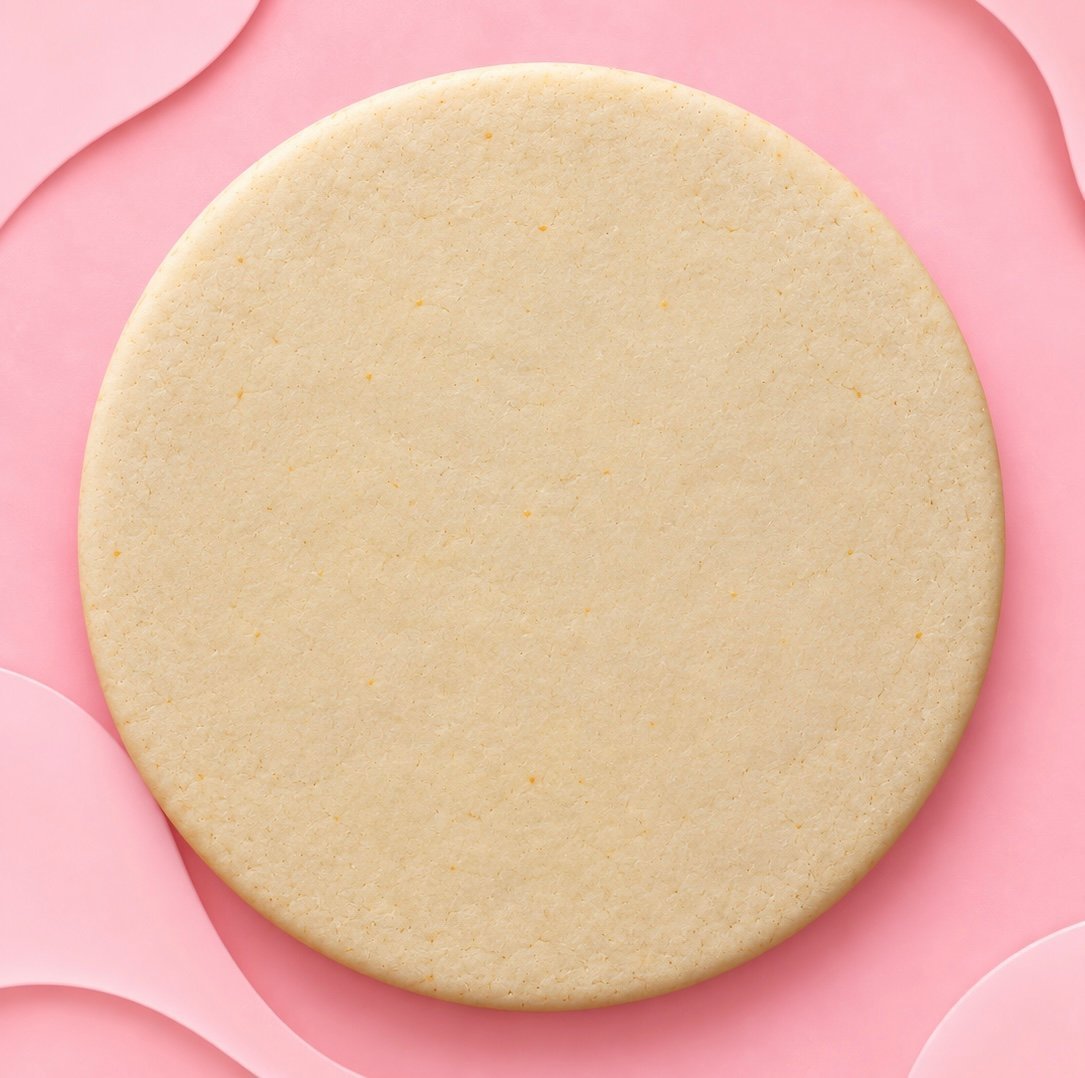 Plain round sugar cookie on a pink background