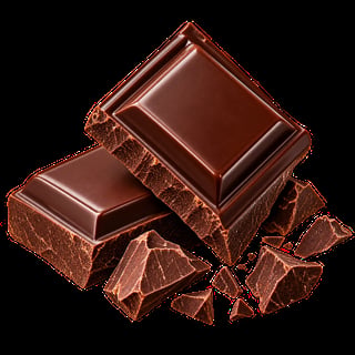 Two shiny chocolate bars stacked with chocolate shavings and crumbs scattered around them on a black background
